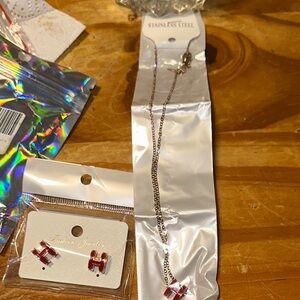 Red and Silver Jewelry Set 18k Gold plated necklace…set.e xclusive women gifted